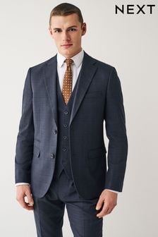 Navy Blue Skinny Check Suit Jacket (D49805) | $153