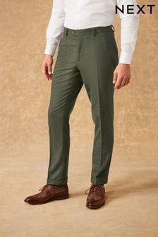 Green Slim Fit Trimmed Donegal Suit: Trousers (D49833) | 292 QAR