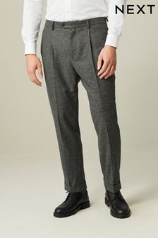 Grey Slim Nova Fides Italian Fabric Herringbone Textured Wool Blend Suit Trousers (D49847) | OMR25