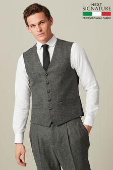 Grey - Nova Fides Italian Fabric Herringbone Textured Wool Content Suit Waistcoat (D49848) | kr960