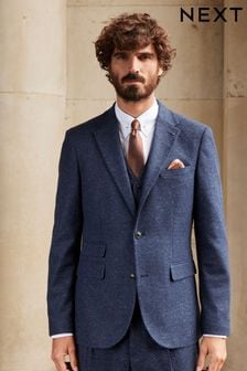 Navy Blue Nova Fides Italian Fabric Herringbone Textured Wool Blend Suit Jacket (D49849) | OMR48