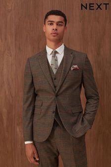 Brown Slim Check Suit (D49855) | $214