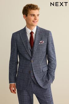 Navy Blue Slim Fit Trimmed Check Suit Jacket (D49860) | €126