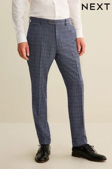 Navy Slim Fit Trimmed Check Suit: Trousers (D49861) | 247 QAR