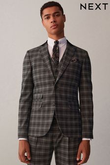 Grey Slim Fit Trimmed Check Suit Jacket (D49863) | AED206