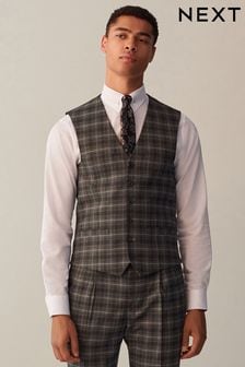 Grey Slim Fit Trimmed Check Suit: Waistcoat (D49865) | OMR22