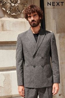 Charcoal Grey Double Breasted Textured Suit Jacket (D49866) | €38