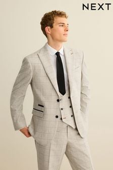 Light Grey Regular Fit Trimmed Check Suit Jacket (D49874) | €124