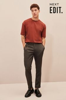 Brown EDIT Geometric Slim Fit Suit: Trousers (D49898) | DKK225