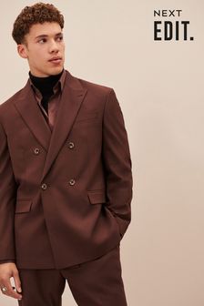 Burgundy Red EDIT Relaxed Fit Double Breasted Suit Jacket (D49901) | €27
