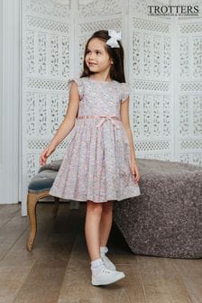 Trotters London Pink Liberty Michelle Frill Sleeve Cotton Dress (D49963) | €56 - €60