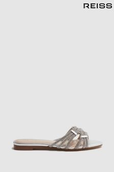 Reiss Silver Eryn Nappa Embellished Flat Sandals (D49971) | 72.50 BD