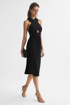 Reiss Black Inez Bodycon Cut-Out Midi Dress (D49981) | DKK2,137