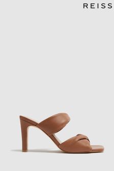Reiss Tan Eliza Slip on Leather Sandal Heels (D49984) | €95