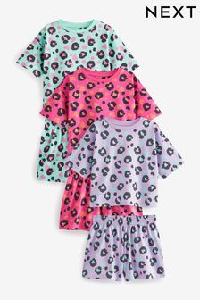Turquoise Blue/Pink/Lilac Purple Animal Short Pyjamas 3 Pack (3-16yrs) (D50038) | $40 - $50