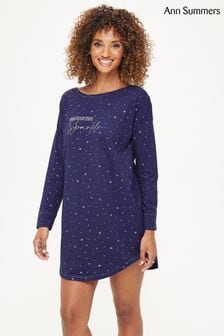 Ann Summers Sparkle Langärmeliges Schlaf-Shirt, Blau (D50093) | 16 €