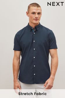 Navy Blue Stretch Oxford Short Sleeve Shirt (D50105) | $42