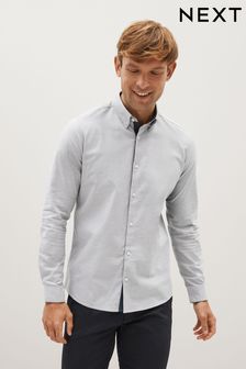 Light Grey Stretch Oxford Long Sleeve Shirt (D50108) | SGD 53