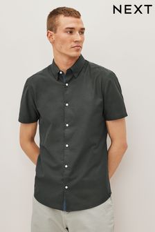 Charcoal Grey Stretch Oxford Short Sleeve Shirt (D50109) | 39 €