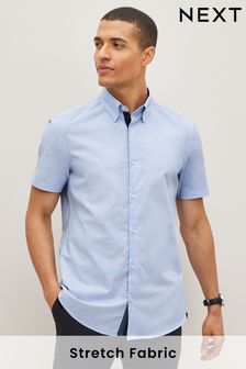 Light Blue Stretch Oxford Short Sleeve Shirt (D50111) | 144 SAR