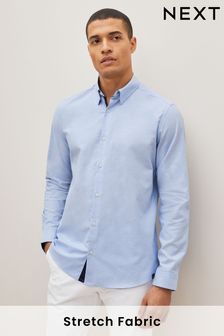 Light Blue Stretch Oxford Long Sleeve Shirt (D50114) | $45