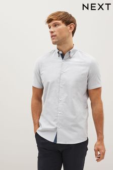 Light Grey Stretch Oxford Short Sleeve Shirt (D50115) | €24