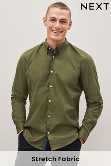 Green Stretch Oxford Long Sleeve Shirt (D50118) | $45