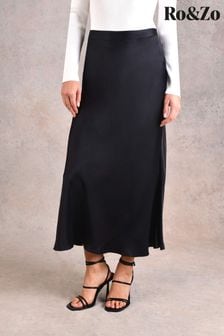 Ro&Zo Black Satin Bias Skirt (D50162) | €43