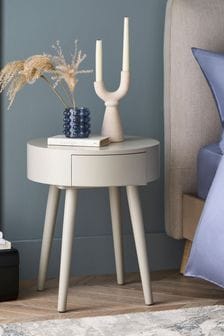 Natural Painted 1 Drawer Round Bedside Table (D50245) | €120