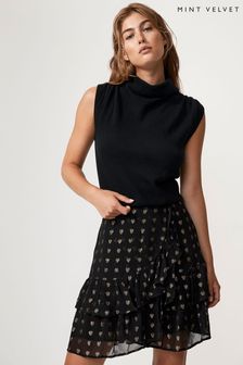 Mint Velvet Dobby Black Spot Ruffle Mini Skirt (D50320) | 120 €