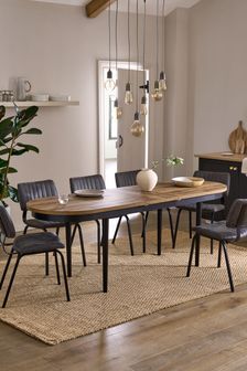 Dark Natural Bronx Oak Effect 6 to 8 Seater Extendable Pill Shape Dining Table (D50351) | €580