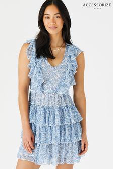 Accessorize Blue Paisley Floral Print Mini Ruffle Dress (D50559) | €38