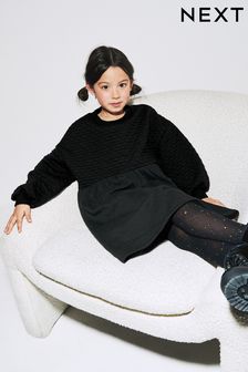 Black Quilted Cosy Long Sleeve Dress (3-16yrs) (D50590) | €9 - €12.50