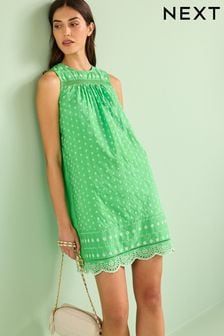 Green/White Sleeveless Broderie Mini Dress (D50668) | €16