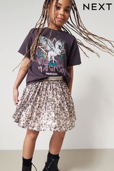 Neutral Pink/Black Animal Print Sequin Skirt (3-16yrs) (D50702) | €13 - €17