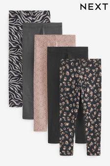 Negro/gris/neutro/estampado animal/estampado de cebra - Pack de 5 leggings (3-16 años) (D50707) | 28 € - 39 €