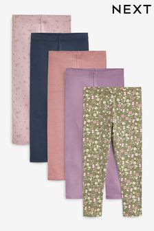 Pink/Navy Blue/Khaki Green Ditsy Floral Print Leggings 5 Pack (3-16yrs) (D50708) | ₪ 93 - ₪ 124