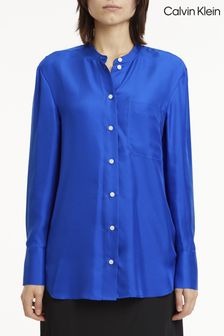 Niebieska koszula jedwabna Calvin Klein o luźnym kroju bez kołnierzyka (D50718) | 788 zł
