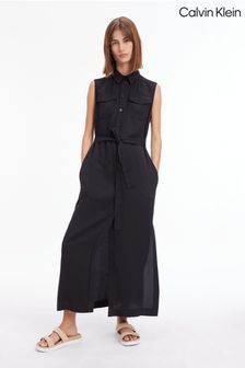 Calvin Klein Tencel Sleeveless Black Shirt Dress (D50720) | $371