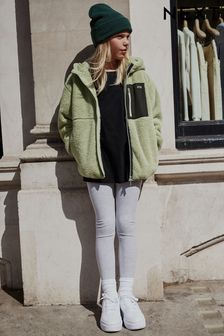 Green Pocket Teddy Borg Fleece Jacket Zip Hoodie (3-16yrs) (D50853) | $31 - $39