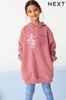 Różowa z sercem z cekinów - Długa bluza z kapturem (3-16 lat) (D50888) | 77 zł - 98 zł