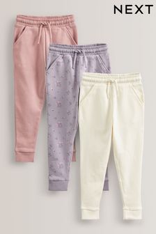 Pink/Ecru Cream/Floral Soft Jersey Joggers 3 Pack (3-16yrs) (D50905) | OMR13 - OMR16