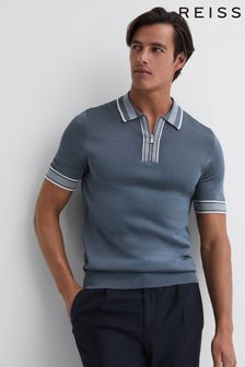 Reiss Ashley Blue Regency Half-Zip Striped Polo Shirt (D50909) | LEI 809