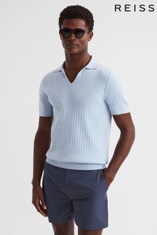 Reiss Soft Blue Felix Slim Fit Open Collar Polo Shirt (D50913) | OMR81