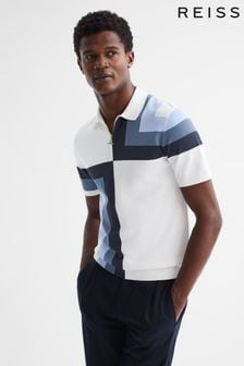 Reiss Optic White Chapel Slim Fit Short Sleeve Half Zip Colourblock Polo Shirt (D50918) | €117