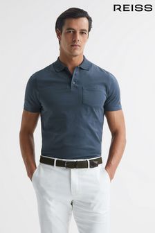 Reiss Steel Blue Austin Short Sleeve Polo T-Shirt (D50931) | $166