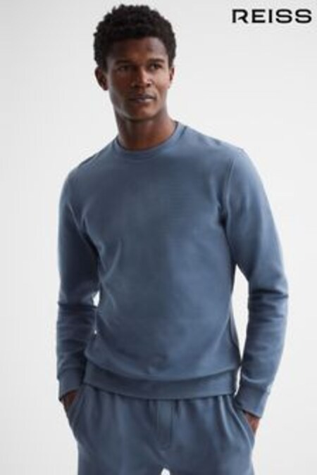 Reiss Airforce Blue Barlett Long Sleeve Textured Crew Neck Jumper (D50933) | 91 €