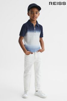 Reiss Blue Micah Senior Ombre Half Zip Polo T-Shirt (D50968) | €64