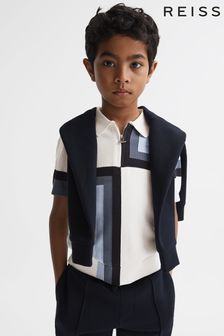 Reiss Optic White Chapel Junior Slim Fit Short Sleeve Half Zip Polo Shirt (D50973) | $70