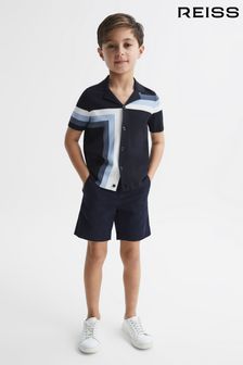 Reiss Navy Suffolk Senior Cuban Collar Colourblock Shirt (D50976) | $80
